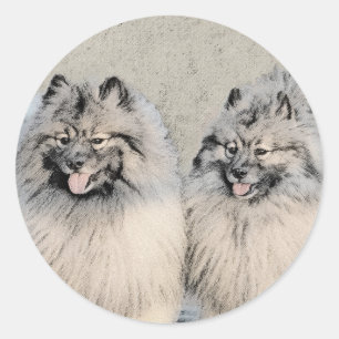 Keeshond Brothers Painting - Original Dog Art Classic Round Sticker