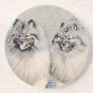 Keeshond Brothers Painting - Original Dog Art Coaster