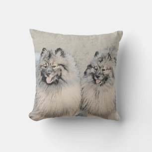 Keeshond Brothers Painting - Original Dog Art Cushion