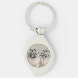 Keeshond Brothers Painting - Original Dog Art Key Ring