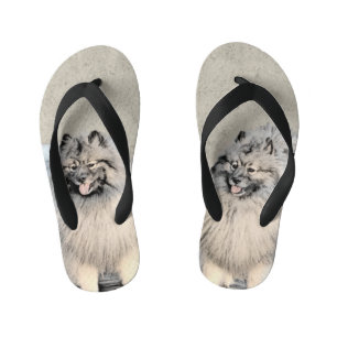 Keeshond Brothers Painting - Original Dog Art Kid's Jandals