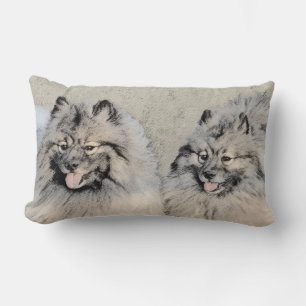Keeshond Brothers Painting - Original Dog Art Lumbar Cushion
