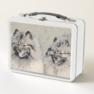 Keeshond Brothers Painting - Original Dog Art Metal Lunch Box