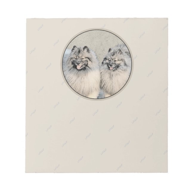 Keeshond Brothers Painting - Original Dog Art Notepad (Front)