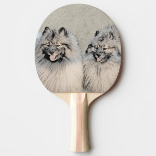 Keeshond Brothers Painting - Original Dog Art Ping Pong Paddle