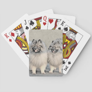 Keeshond Brothers Painting - Original Dog Art Playing Cards