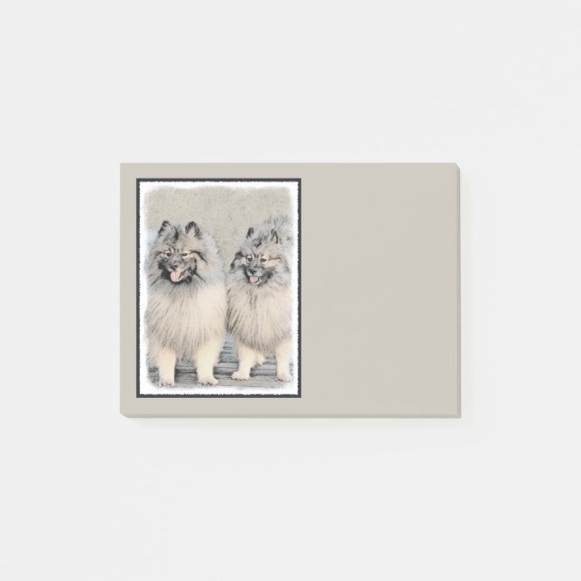 Keeshond Brothers Painting - Original Dog Art Post-it Notes (Front)