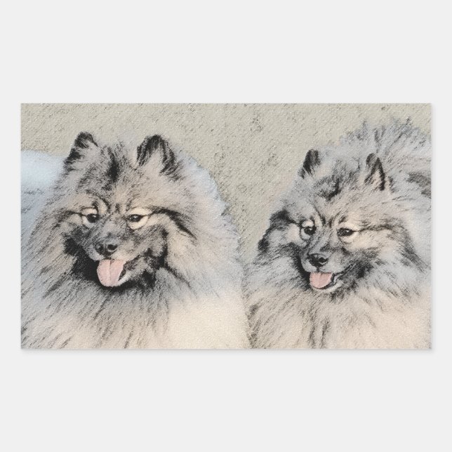 Keeshond Brothers Painting - Original Dog Art Rectangular Sticker (Front)