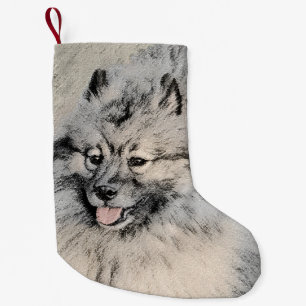 Keeshond Brothers Painting - Original Dog Art Small Christmas Stocking