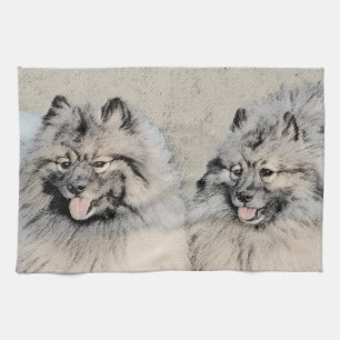 Keeshond Brothers Painting - Original Dog Art Tea Towel