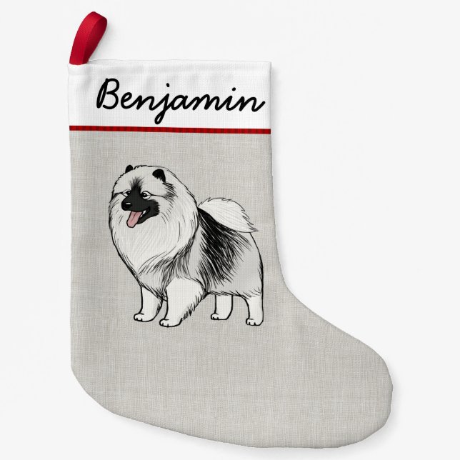 Keeshond Cartoon Dog Cute Keesie Personalised Small Christmas Stocking (Front)