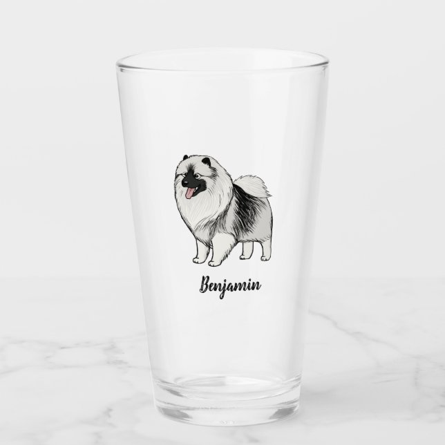 Keeshond Cartoon Dog Personalised Keesie Lover's Glass (Front)