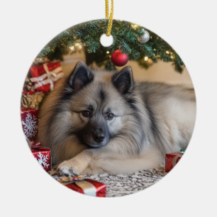 Keeshond Christmas Ceramic Tree Decoration
