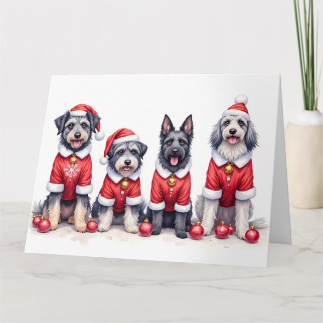 Keeshond Christmas Dress Santa Hat Card (Front)