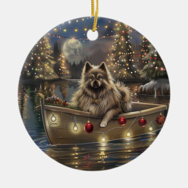 Keeshond Christmas Festive Voyage Ceramic Tree Decoration (Front)