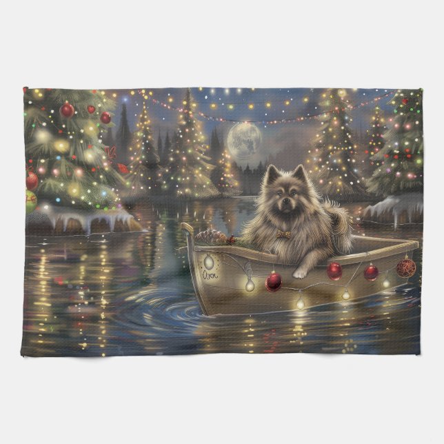 Keeshond Christmas Festive Voyage Tea Towel (Horizontal)
