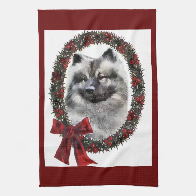 Keeshond Christmas Gifts Tea Towel (Vertical)