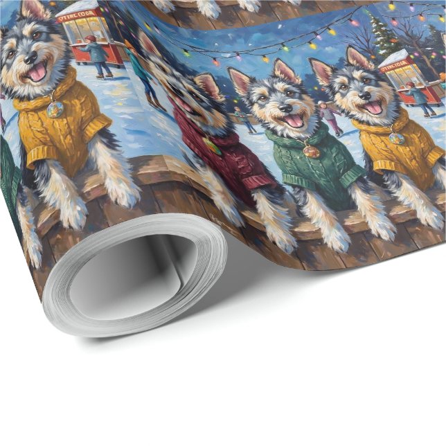 Keeshond Christmas Ice Skating Rink Holiday Wrapping Paper (Roll Corner)