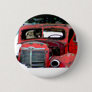 Keeshond Christmas Old Truck Painting Dog Art 6 Cm Round Badge