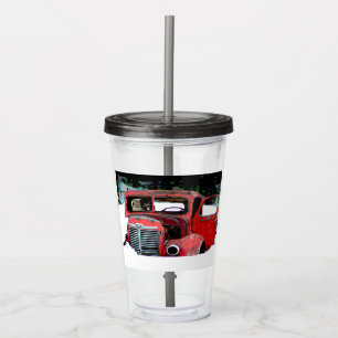 Keeshond Christmas Old Truck Painting Dog Art Acrylic Tumbler
