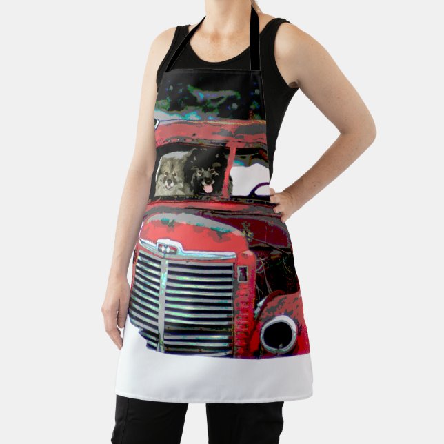 Keeshond Christmas Old Truck Painting Dog Art Apron (Insitu)