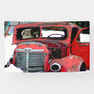 Keeshond Christmas Old Truck Painting Dog Art Banner
