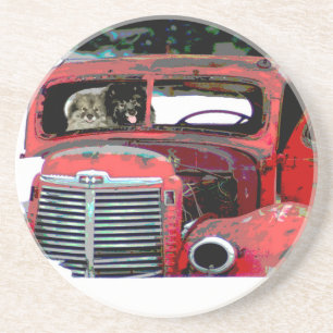 Keeshond Christmas Old Truck Painting Dog Art Coaster