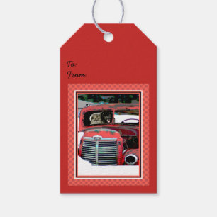 Keeshond Christmas Old Truck Painting Dog Art Gift Tags