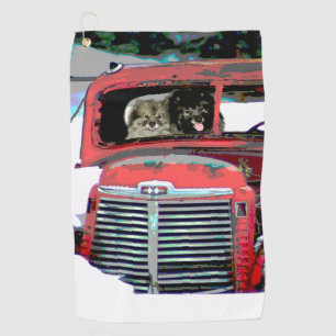 Keeshond Christmas Old Truck Painting Dog Art Golf Towel