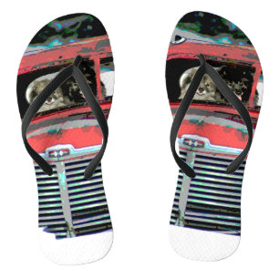 Keeshond Christmas Old Truck Painting Dog Art Jandals