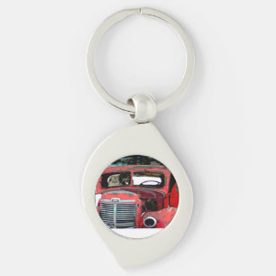 Keeshond Christmas Old Truck Painting Dog Art Key Ring