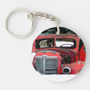 Keeshond Christmas Old Truck Painting Dog Art Key Ring