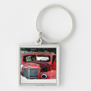 Keeshond Christmas Old Truck Painting Dog Art Key Ring