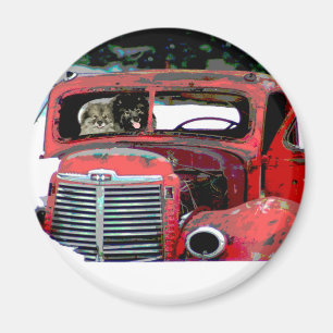 Keeshond Christmas Old Truck Painting Dog Art Magnet