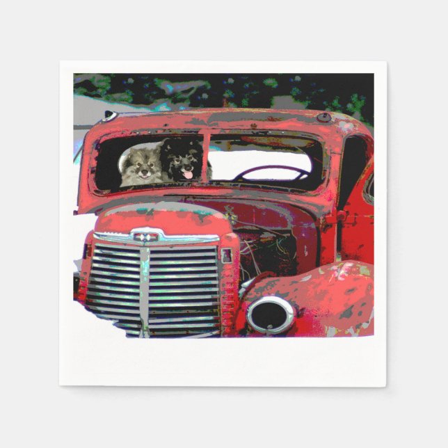 Keeshond Christmas Old Truck Painting Dog Art Napkin (Front)