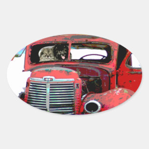 Keeshond Christmas Old Truck Painting Dog Art Oval Sticker