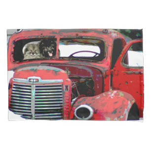 Keeshond Christmas Old Truck Painting Dog Art Pillowcase