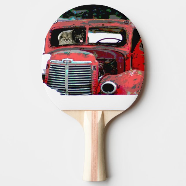 Keeshond Christmas Old Truck Painting Dog Art Ping Pong Paddle (Front)