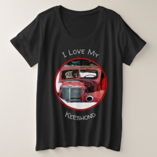 Keeshond Christmas Old Truck Painting Dog Art Plus Size T-Shirt