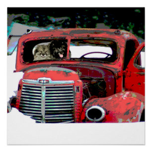 Keeshond Christmas Old Truck Painting Dog Art Poster
