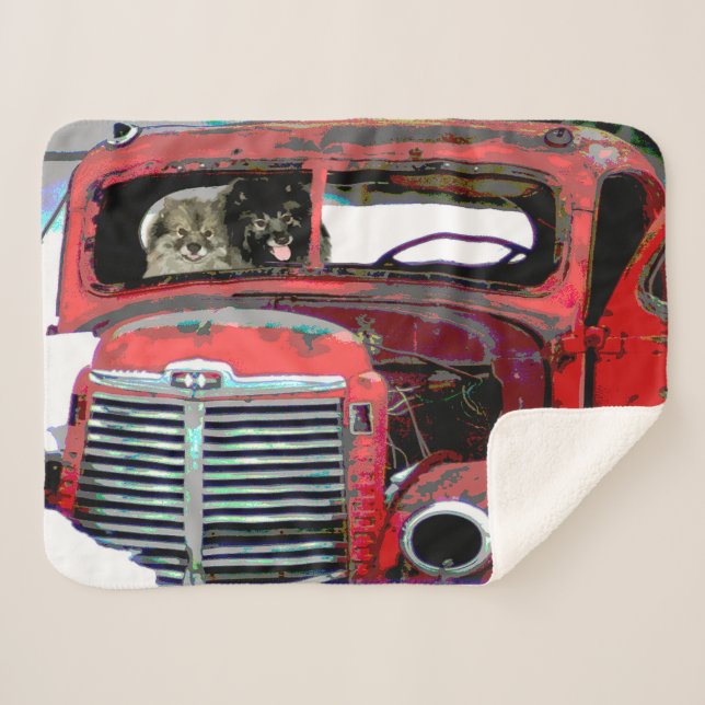 Keeshond Christmas Old Truck Painting Dog Art Sherpa Blanket (Front (Horizontal))