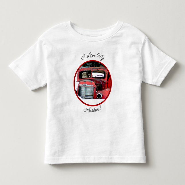 Keeshond Christmas Old Truck Painting Dog Art Toddler T-Shirt (Front)
