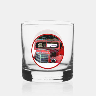 Keeshond Christmas Old Truck Painting Dog Art Whiskey Glass