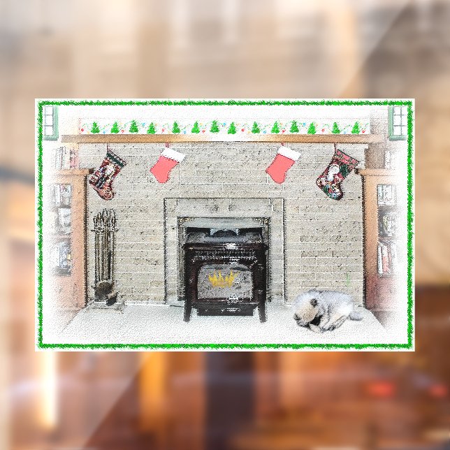 Keeshond Christmas Puppy Dog by Fireplace Painting (Sheet 2)