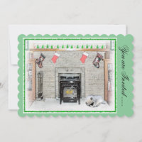 Keeshond Christmas Puppy Dog by Fireplace Painting