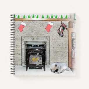 Keeshond Christmas Puppy Dog by Fireplace Painting Notebook