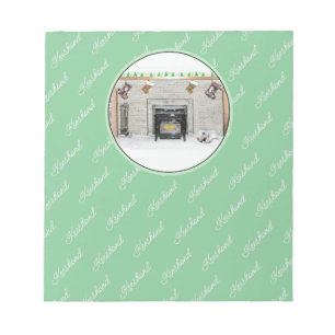 Keeshond Christmas Puppy Dog by Fireplace Painting Notepad
