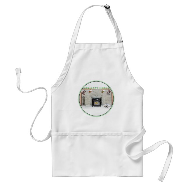 Keeshond Christmas Puppy Dog by Fireplace Painting Standard Apron (Front)