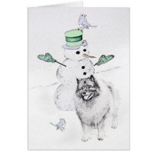 Keeshond Christmas Snowman Painting Dog Art