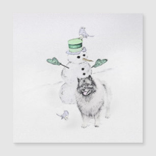 Keeshond Christmas Snowman Painting Dog Art